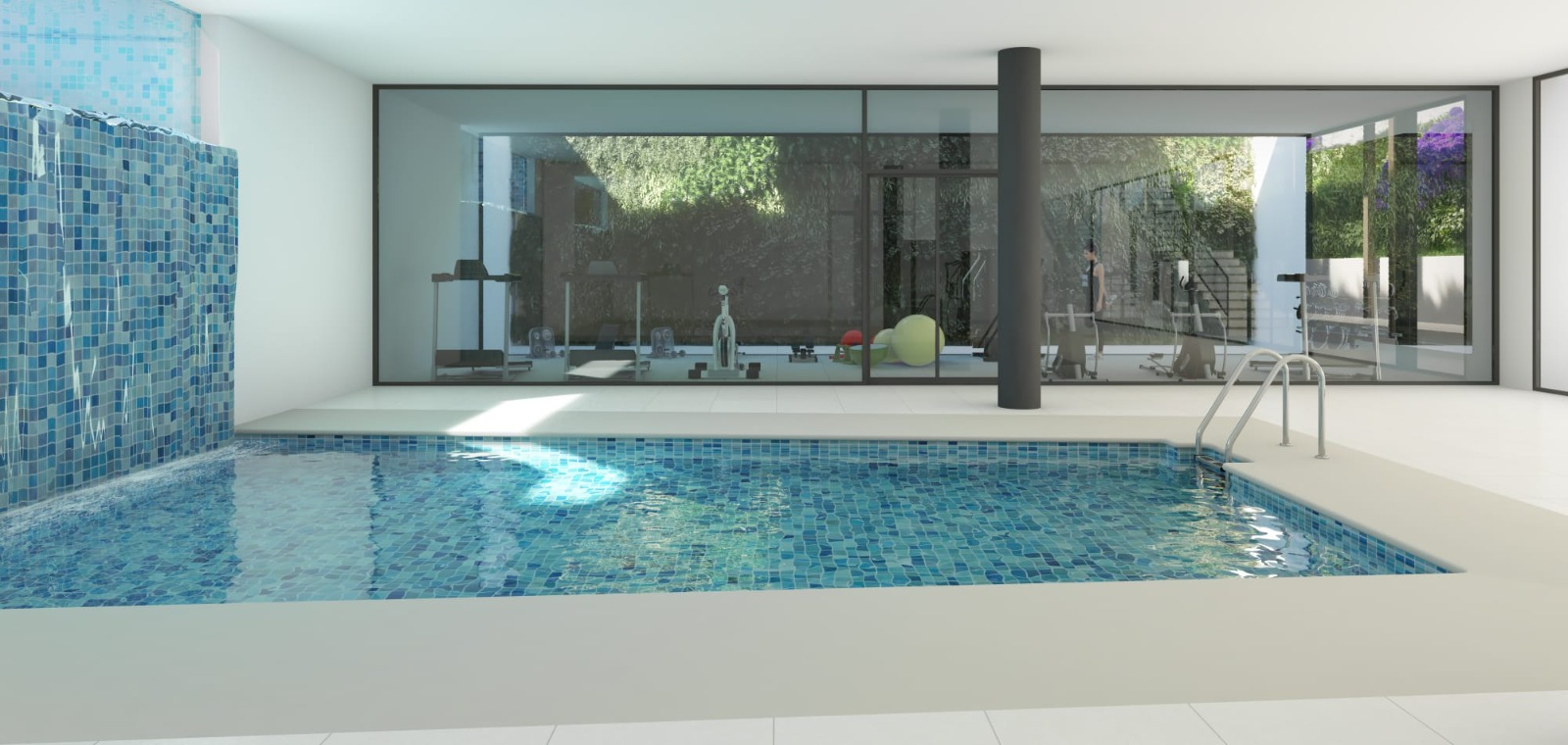 Piscina climatizada interior y gimnasio